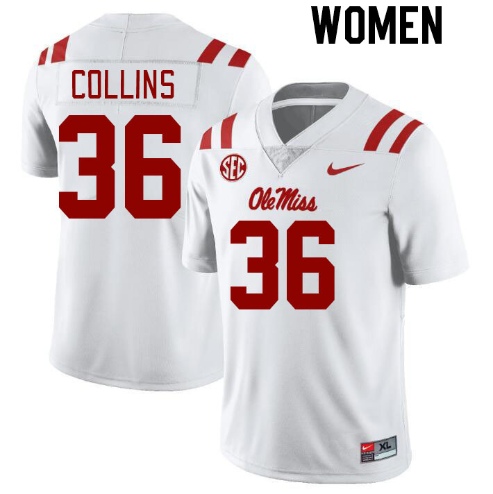 Women #36 Raymond Collins Ole Miss Rebels College Football Jerseys Stitched-White